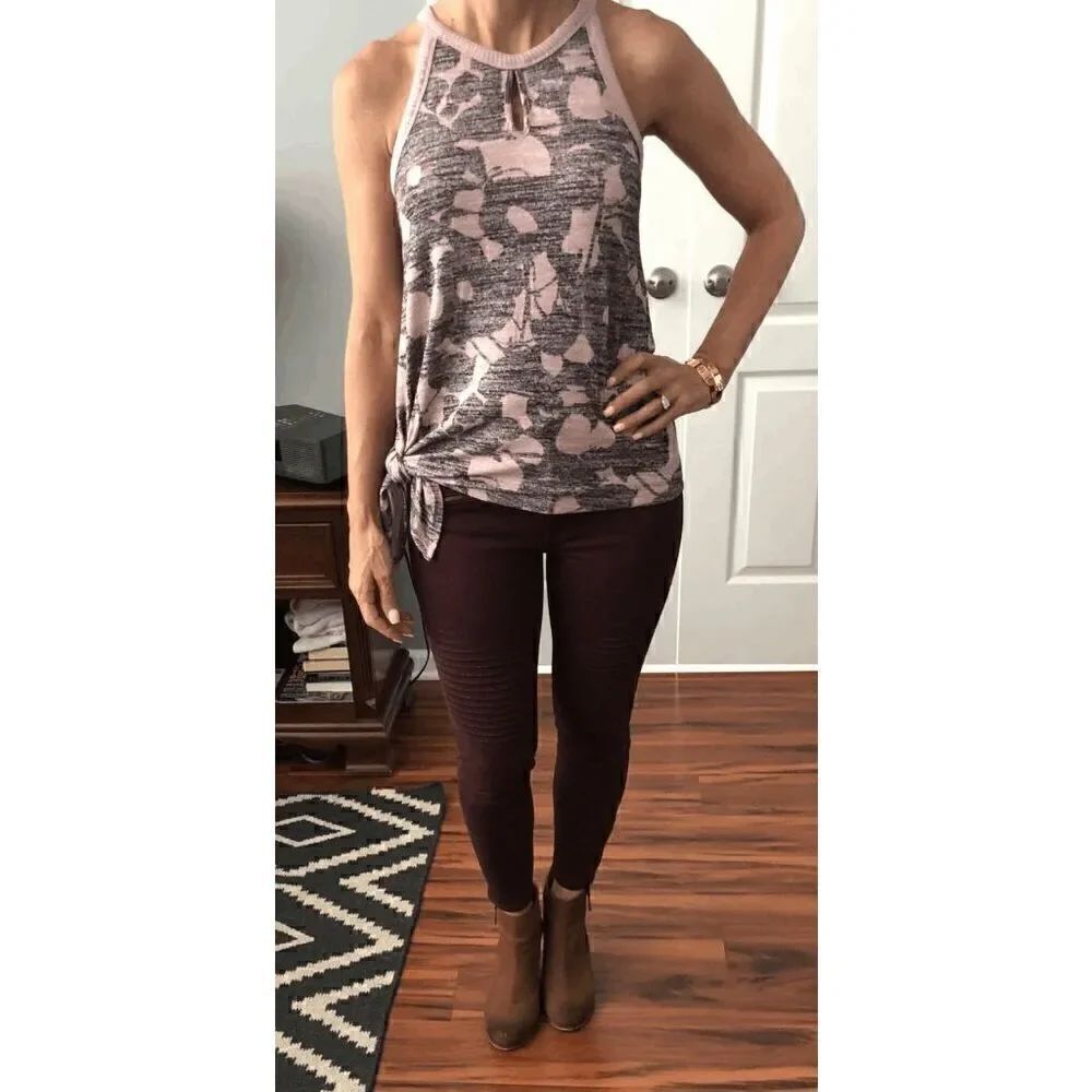 Market & Spruce Pink and Black Asymmetrical Racer Style Tank Top Women's Size Sm